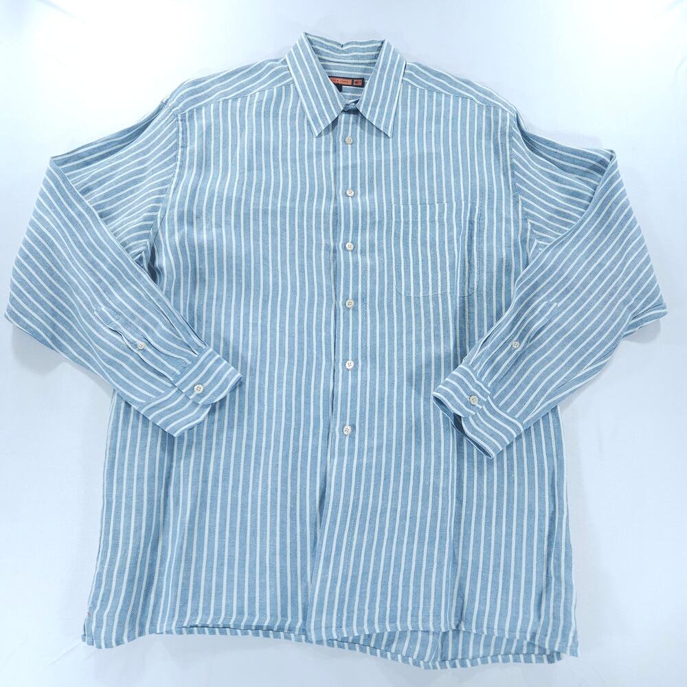 Bullock & Jones 100% Linen Striped Shirt Men's XL Blue Long Sleeve Portugal